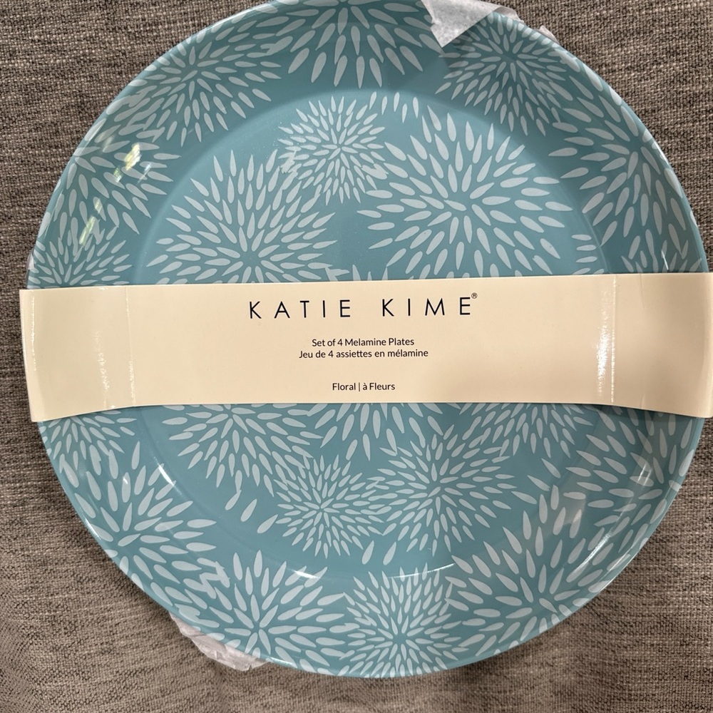 KATIE KIME mums the word plate set (4) blue floral